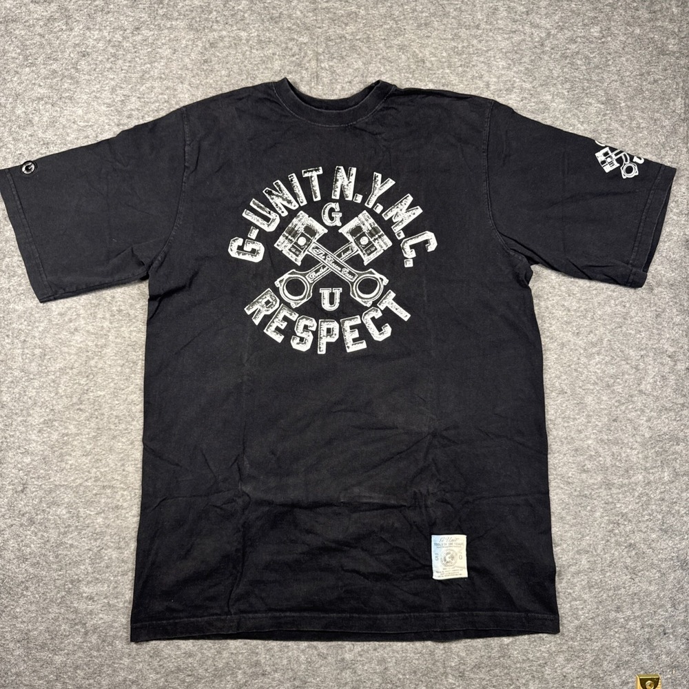 50 Cent T Shirt Mens Large Black Y2K G Unit Respect Graphic Crew Neck Heavy